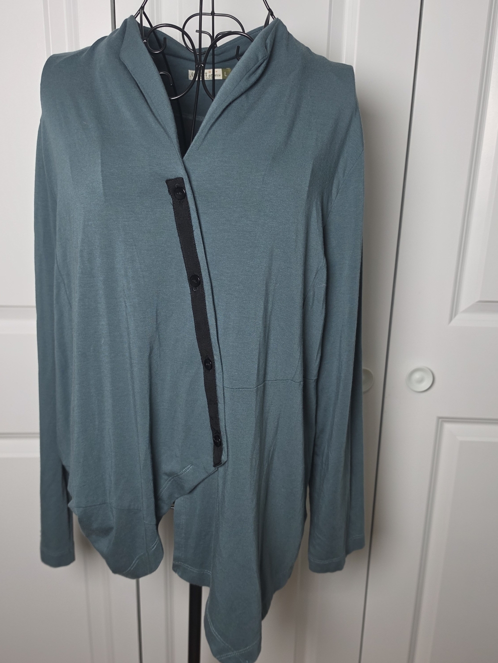 Chalet Et Ceci L Bamboo Cotton Asymmetrical Cardigan Lagenlook Teal USA